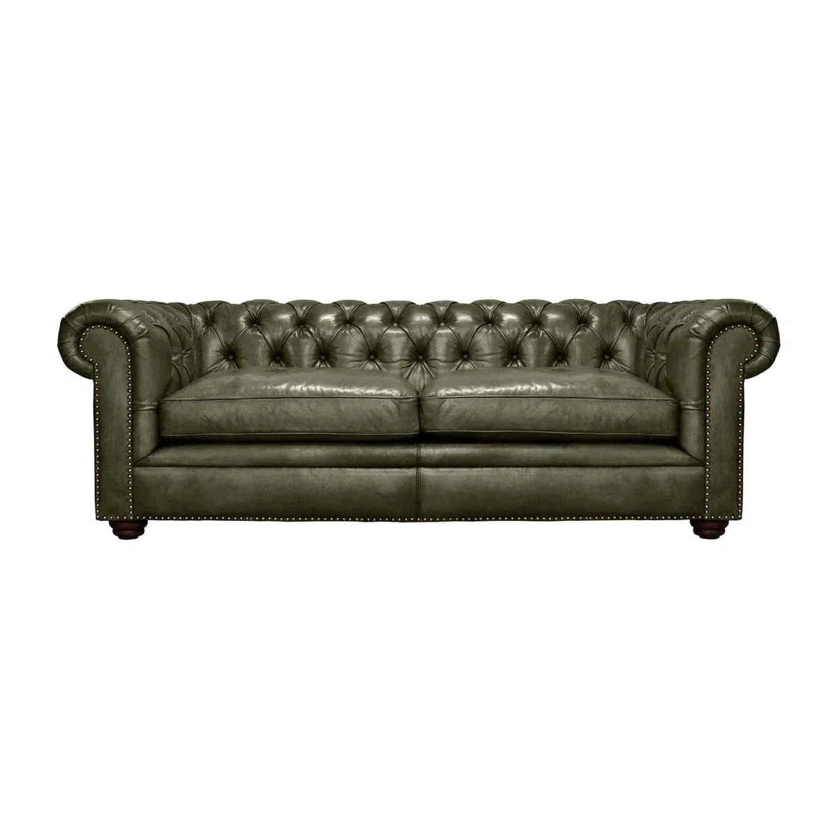 Pure Furniture Winslow Chesterfield Sofa 210cm With Wooden Legs, Green Leather | Barker & Stonehouse