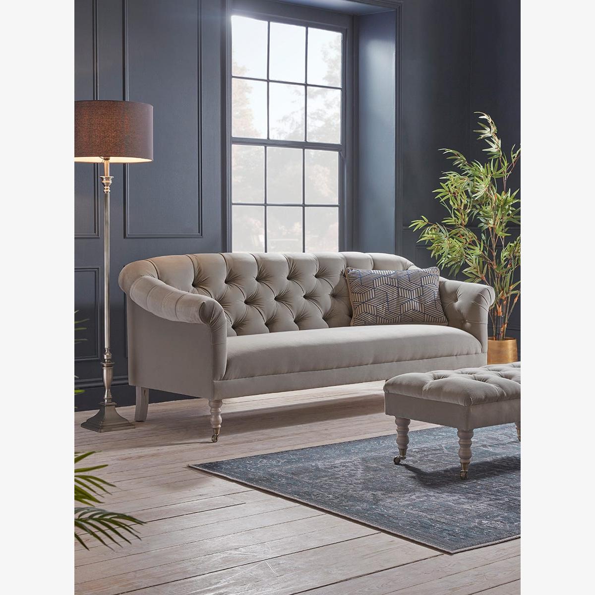 Domme Three Seater Sofa – Delicate Rose Opulent Cotton Velvet – image 1