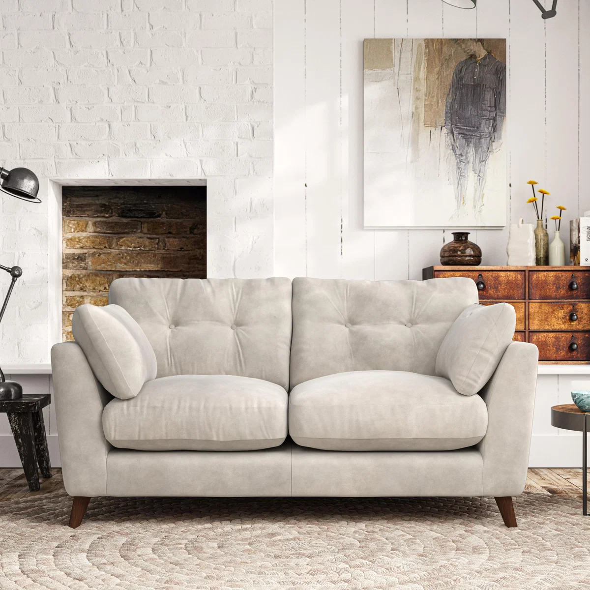 Peyton Large 2 Seater Sofa Aqua Clean Chenille Sandstone – image 1