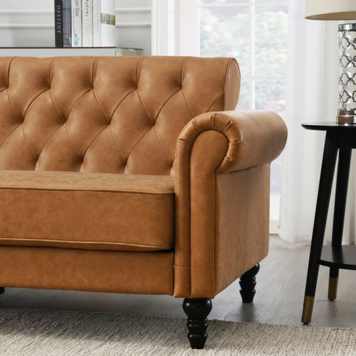 Return - Greta Faux Leather 3 Seater Sofa, Tan – image 2