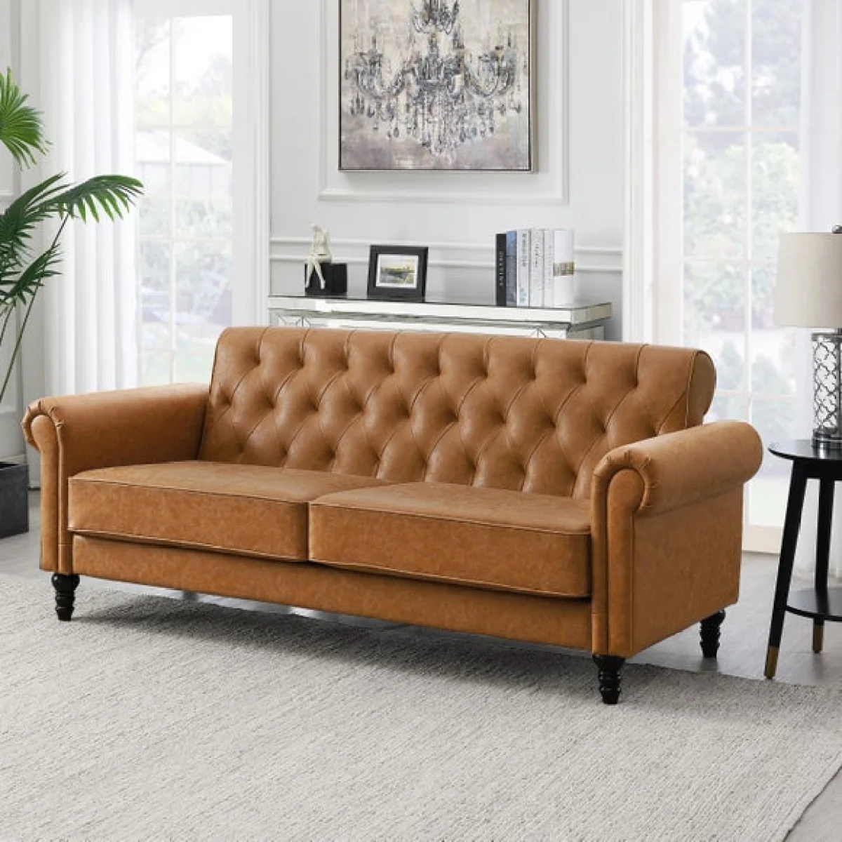 Return - Greta Faux Leather 3 Seater Sofa, Tan – image 3