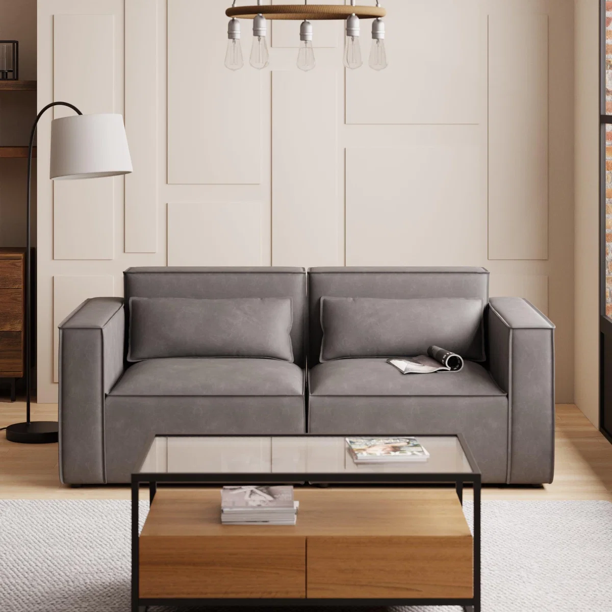 Modular Arne Grey Faux Leather 2 Seater Sofa Grey – image 1