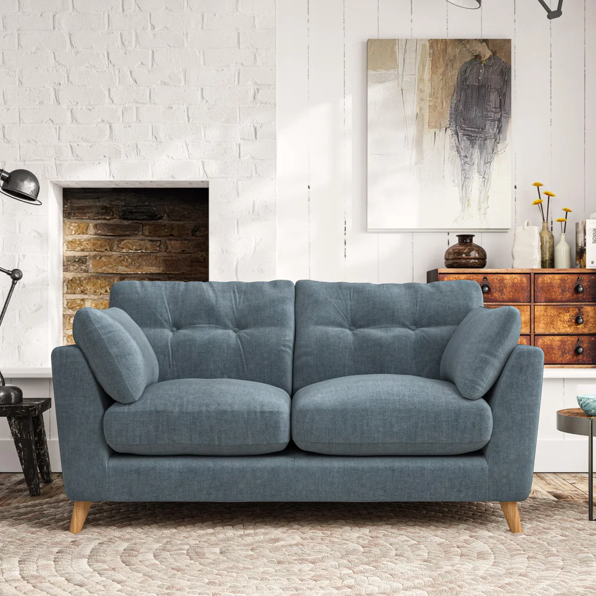 Peyton Large 2 Seater Sofa Tonal Plush Chenille Aqua – image 1