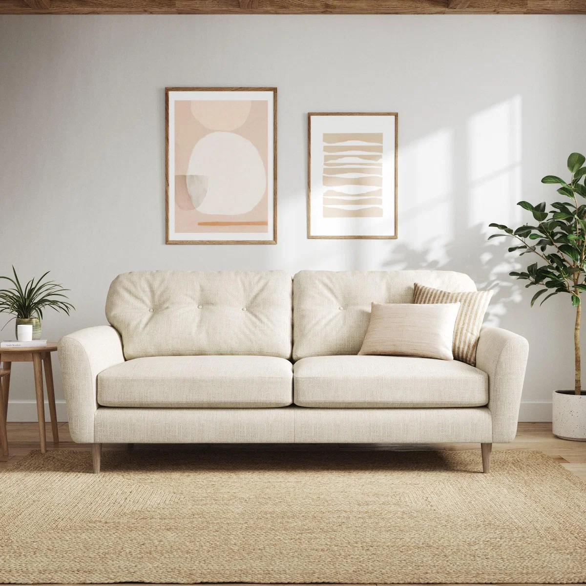 Sven Chunky Tonal Weave 4 Seater Sofa Ivory – image 1