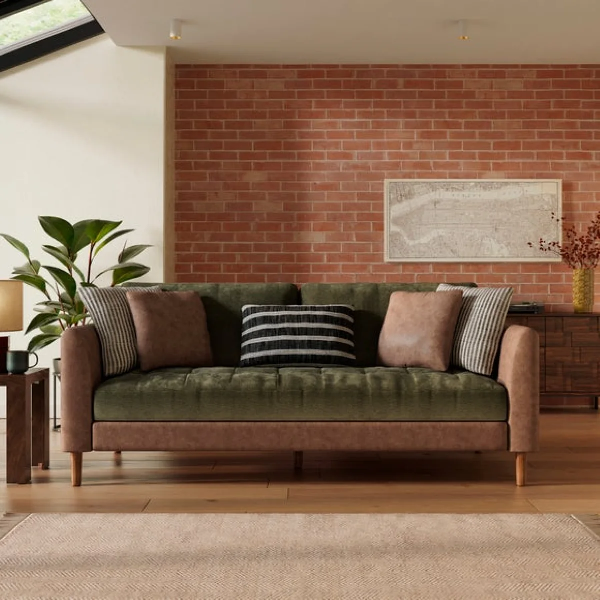 Max Combo Salvage Mix Faux Leather & Chenille 3 Seater Sofa – image 1