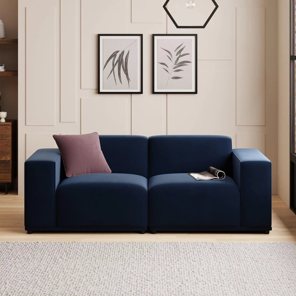Modular Cruz Luxe Navy Velvet 2 Seater Sofa Velvet Luxe Navy – image 1
