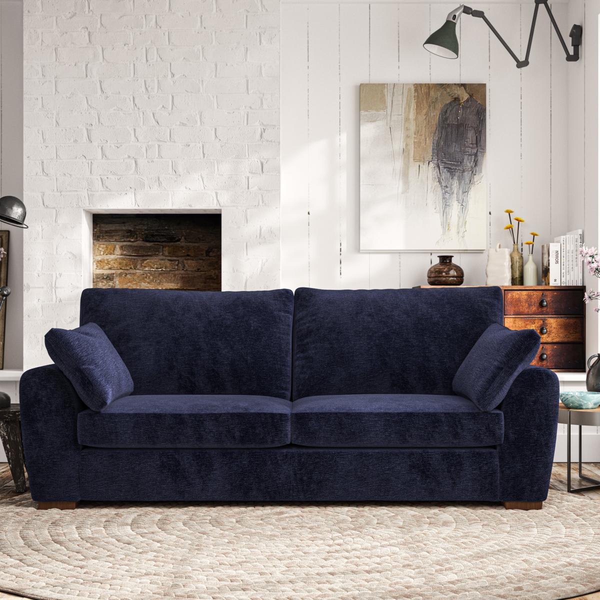 Madison Large 3 Seater Sofa Luxury Chenille Luxe Navy – image 1