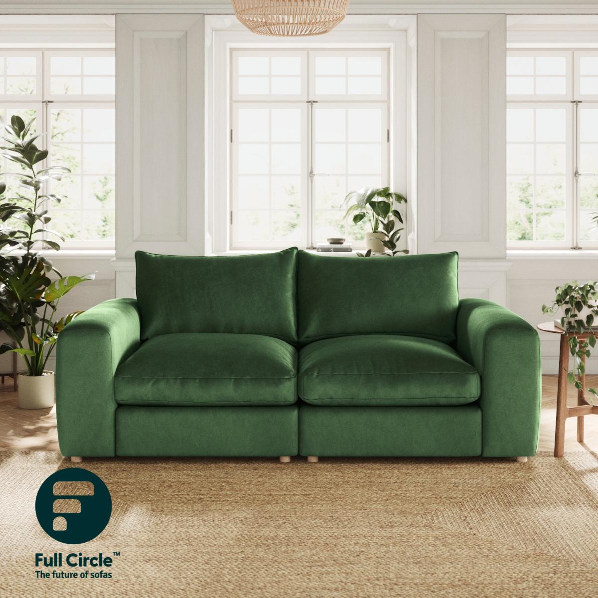 Full Circle Austin Cosy Velvet 4 Seater Sofa Bottle Green – image 2