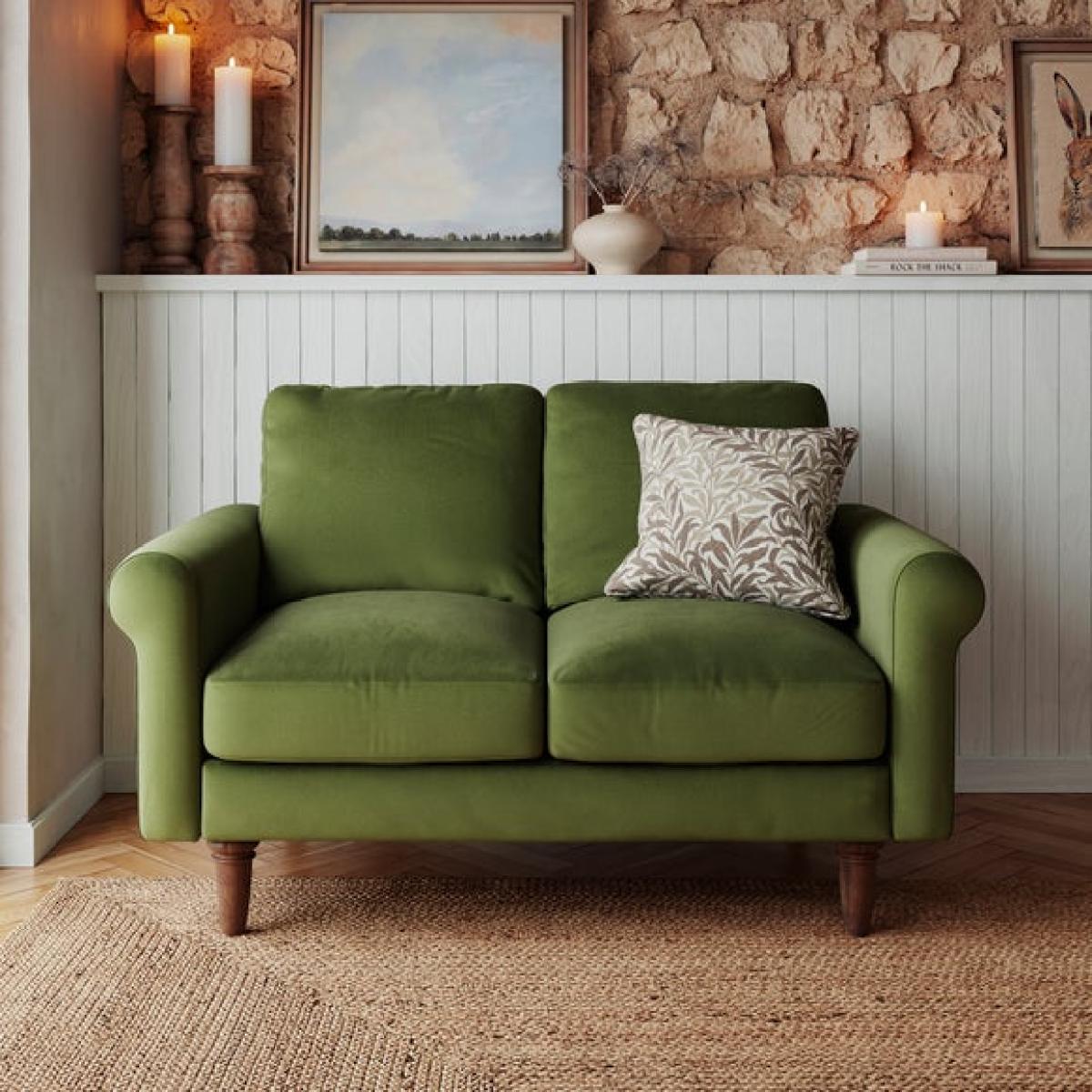 Maeve Compact Olive Velvet 2 Seater Sofa – image 1