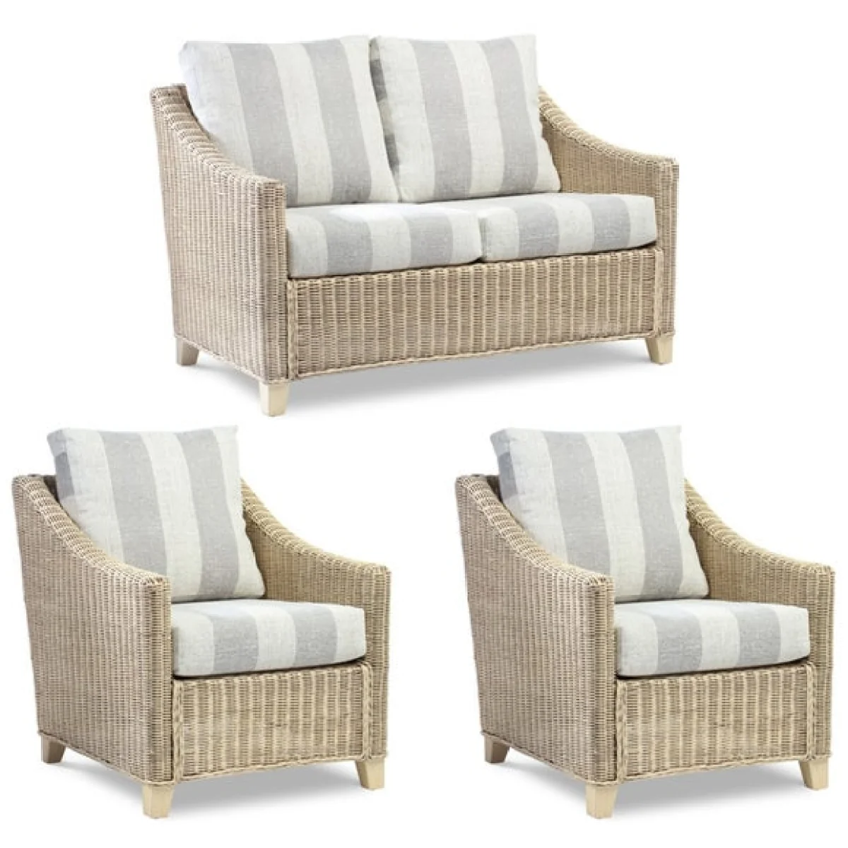 Desser Dijon Rattan Athena Stripe 2 Seater Sofa & 2 Chairs Set – image 2