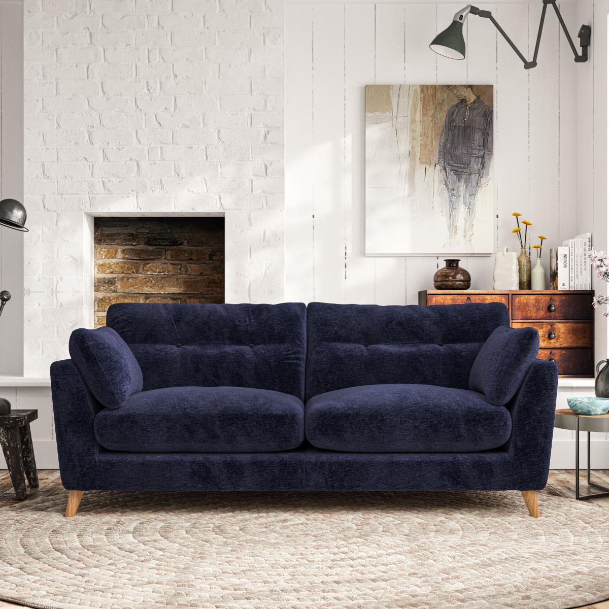 Peyton Large 3 Seater Sofa Luxury Chenille Luxe Navy – image 2
