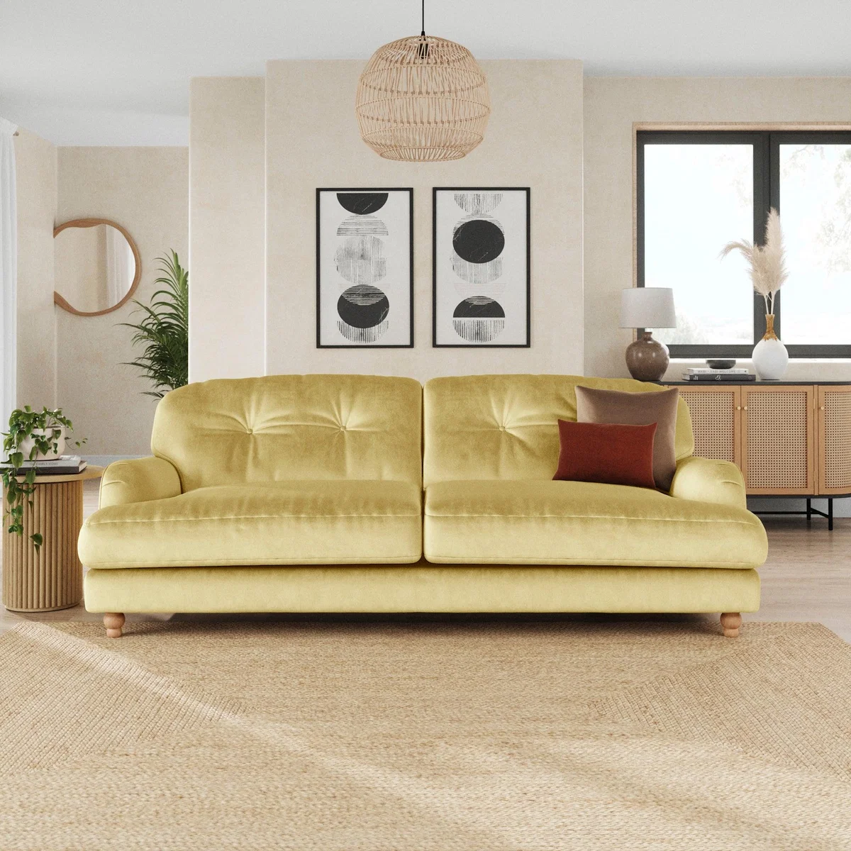 Martha Vintage Velvet 4 Seater Sofa Vintage Velvet Sunshine – image 1