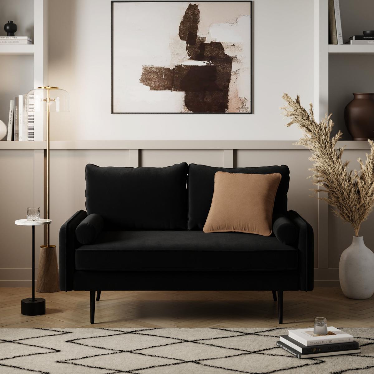 Cassie Velvet 2 Seater Sofa in a Box Black – image 2