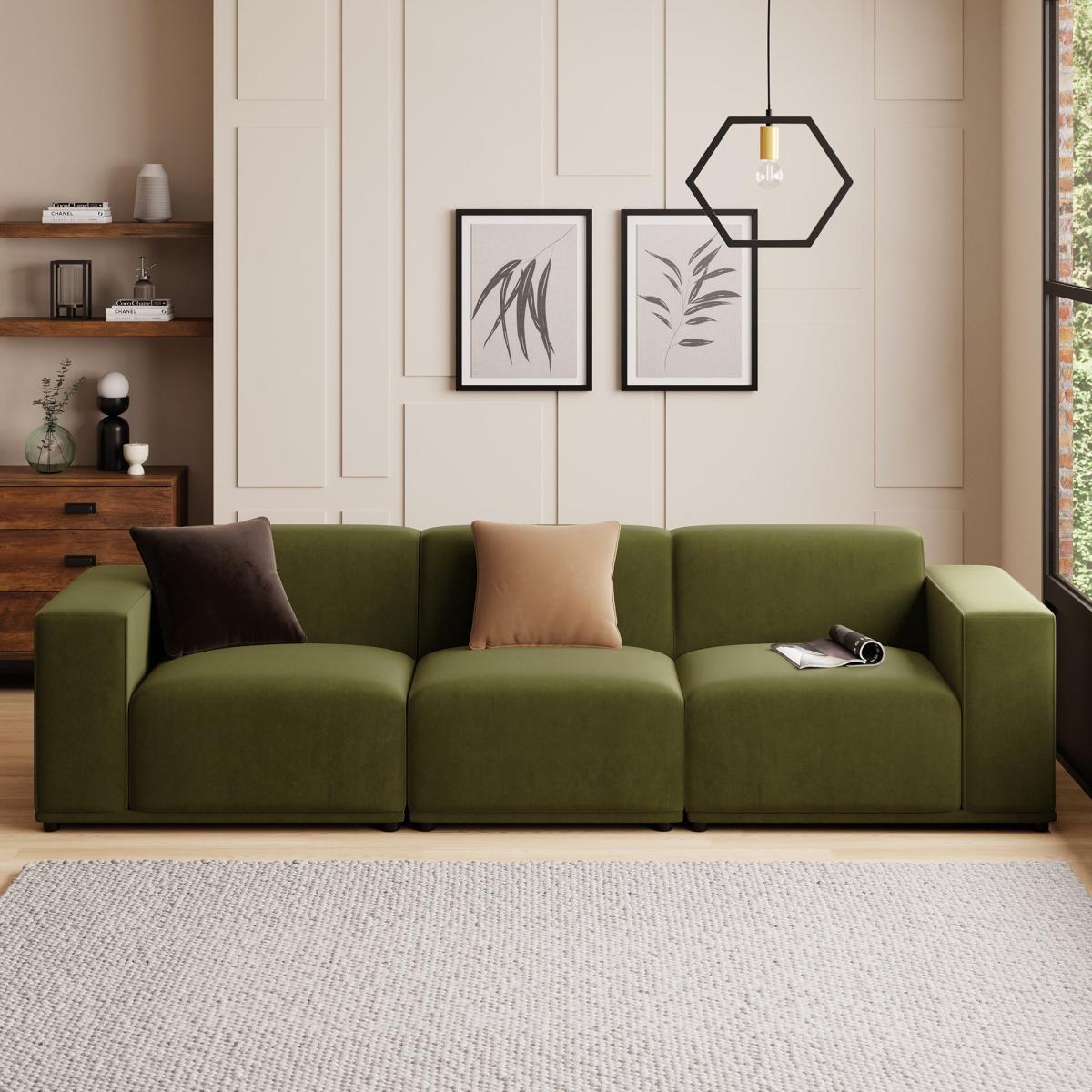 Modular Cruz Olive Velvet 3 Seater Sofa Velvet Olive – image 2