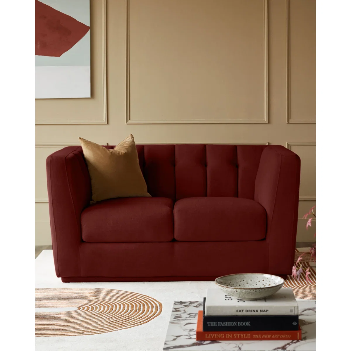Valentina red velvet 2 seater sofa – image 2