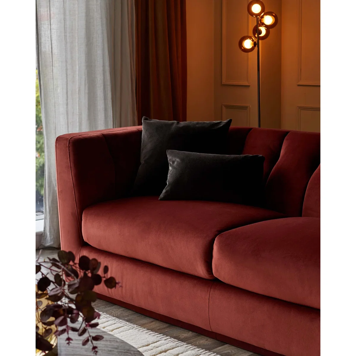 Valentina red velvet 2 seater sofa – image 4