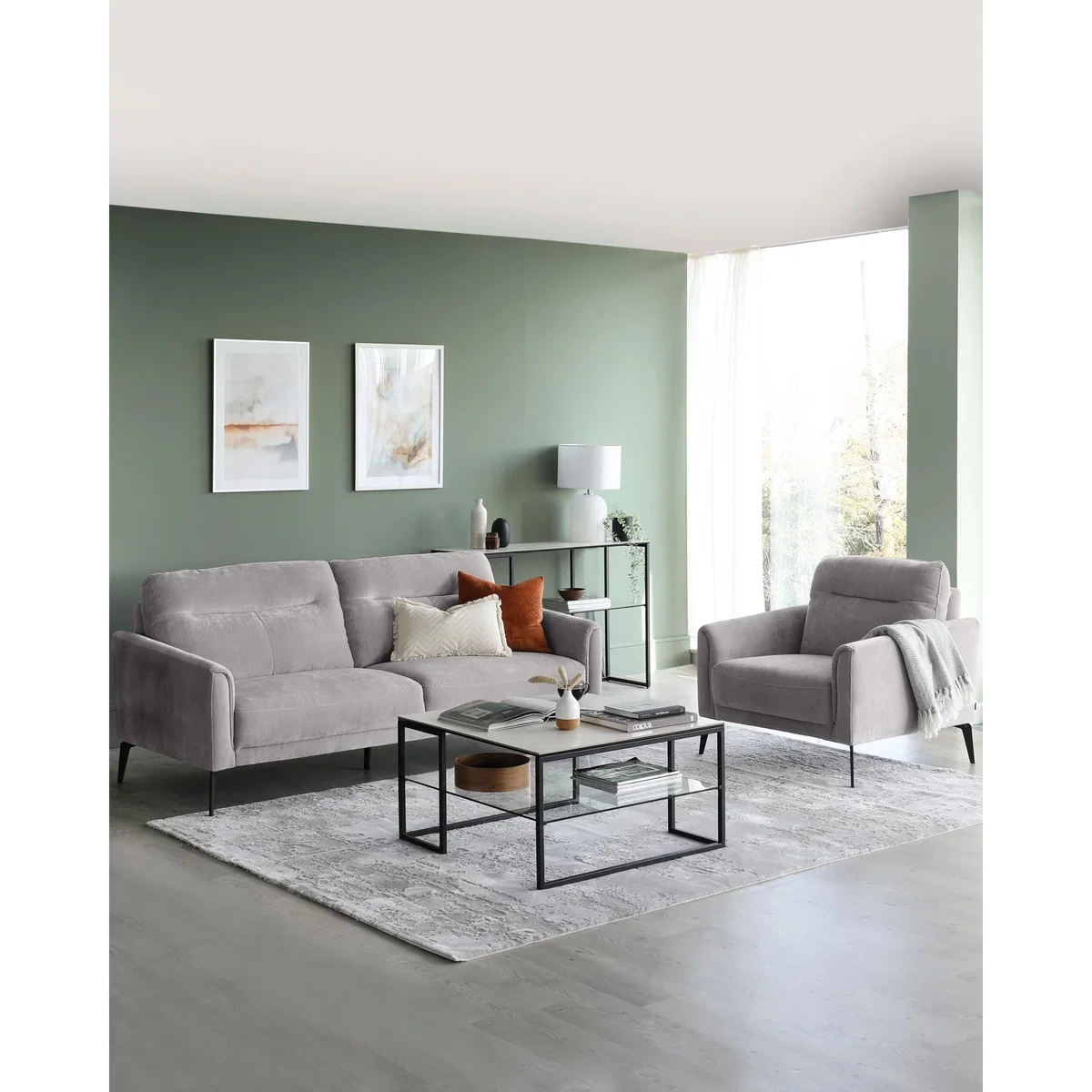 Brooks Light Grey Fabric Pleat 3 Seater Sofa – image 2
