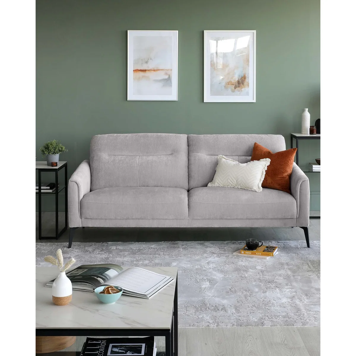 Brooks Light Grey Fabric Pleat 3 Seater Sofa – image 13