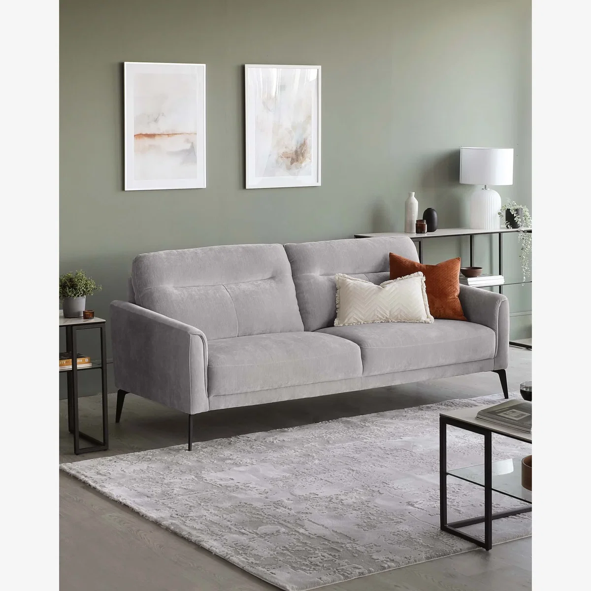 Brooks Light Grey Fabric Pleat 3 Seater Sofa – image 1