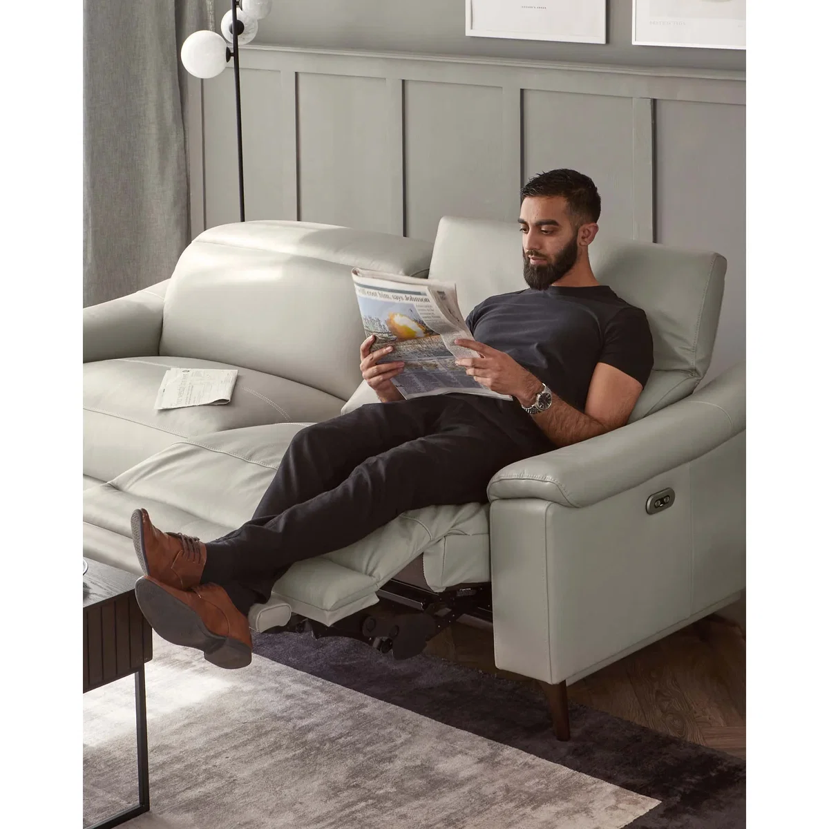 Serene Light Grey Leather 2 Seater Recliner Sofa – image 3