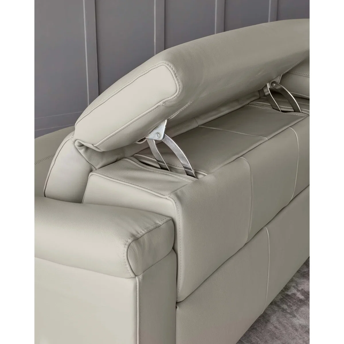 Serene Light Grey Leather 2 Seater Recliner Sofa – image 7