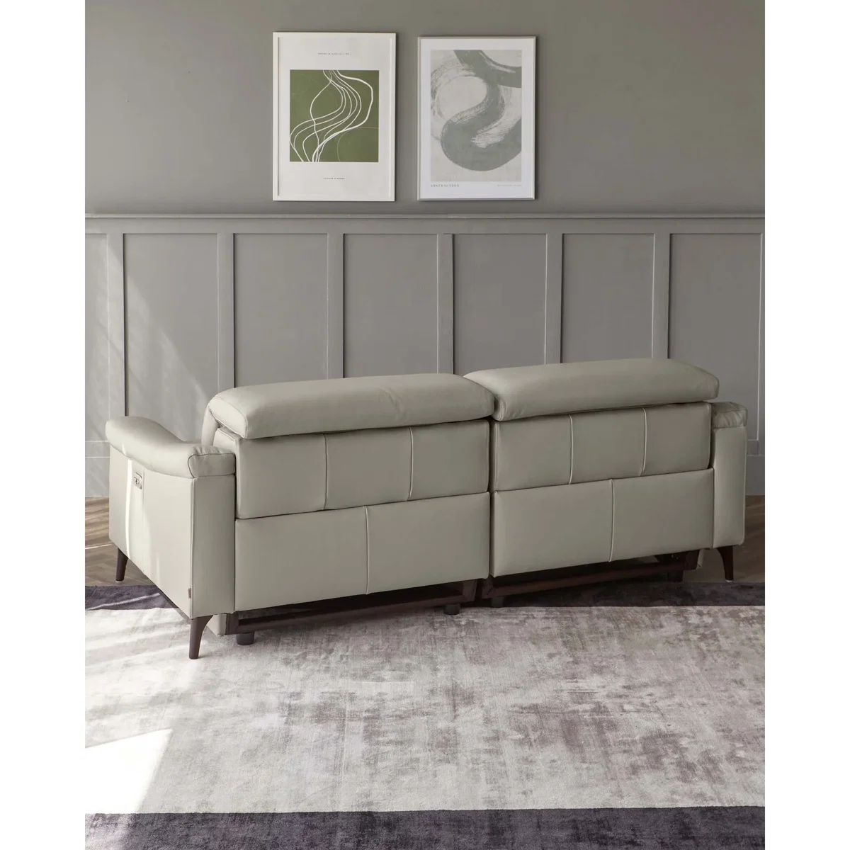 Serene Light Grey Leather 2 Seater Recliner Sofa – image 8