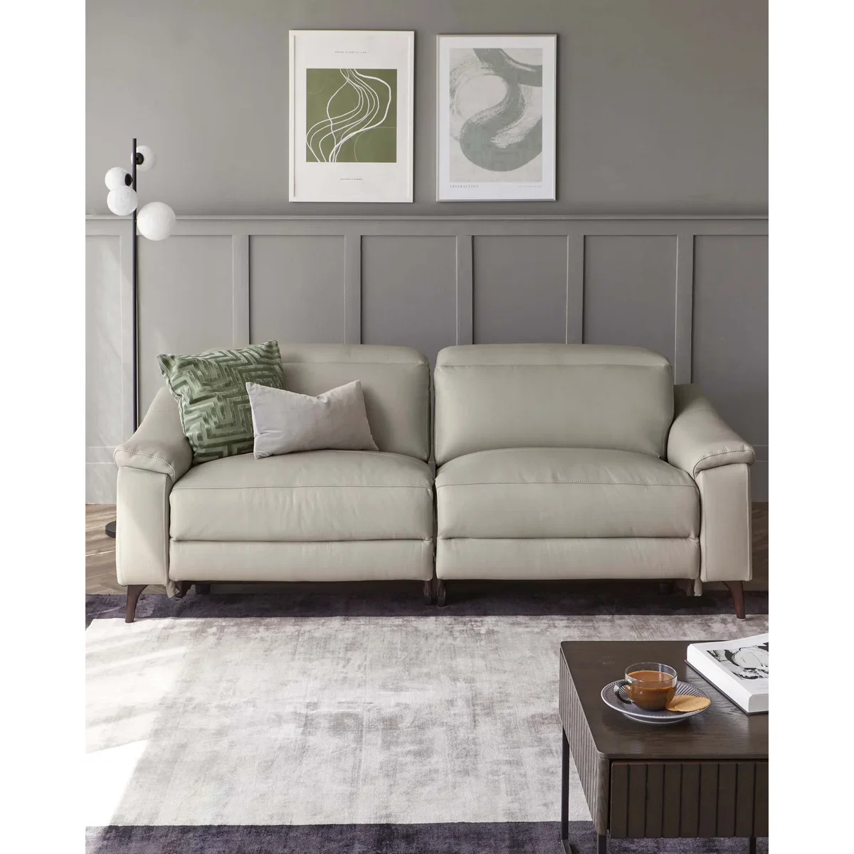 Serene Light Grey Leather 2 Seater Recliner Sofa – image 9
