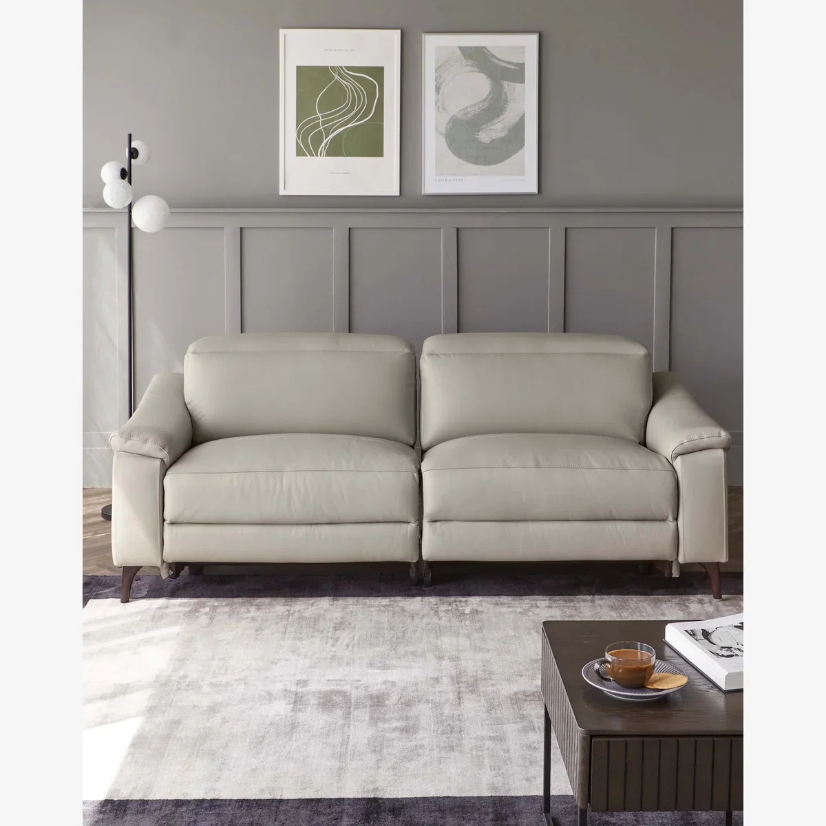Serene Light Grey Leather 2 Seater Recliner Sofa – image 1