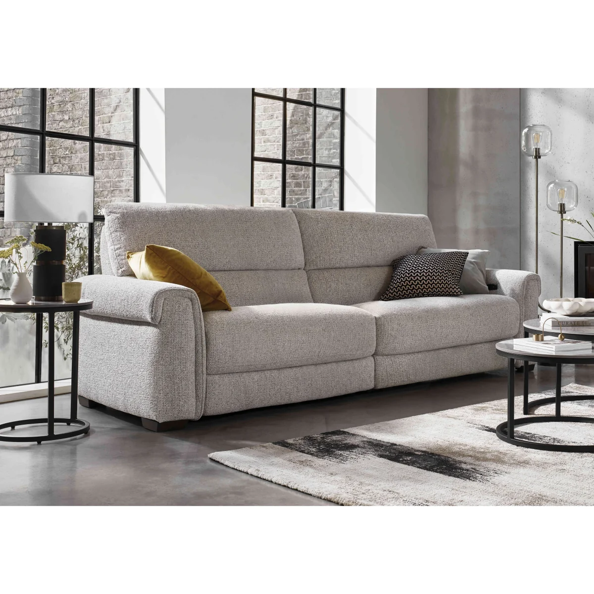 Nixon Set of Two 3 Seater Fabric Power Recliner Sofas - Oyster – image 2