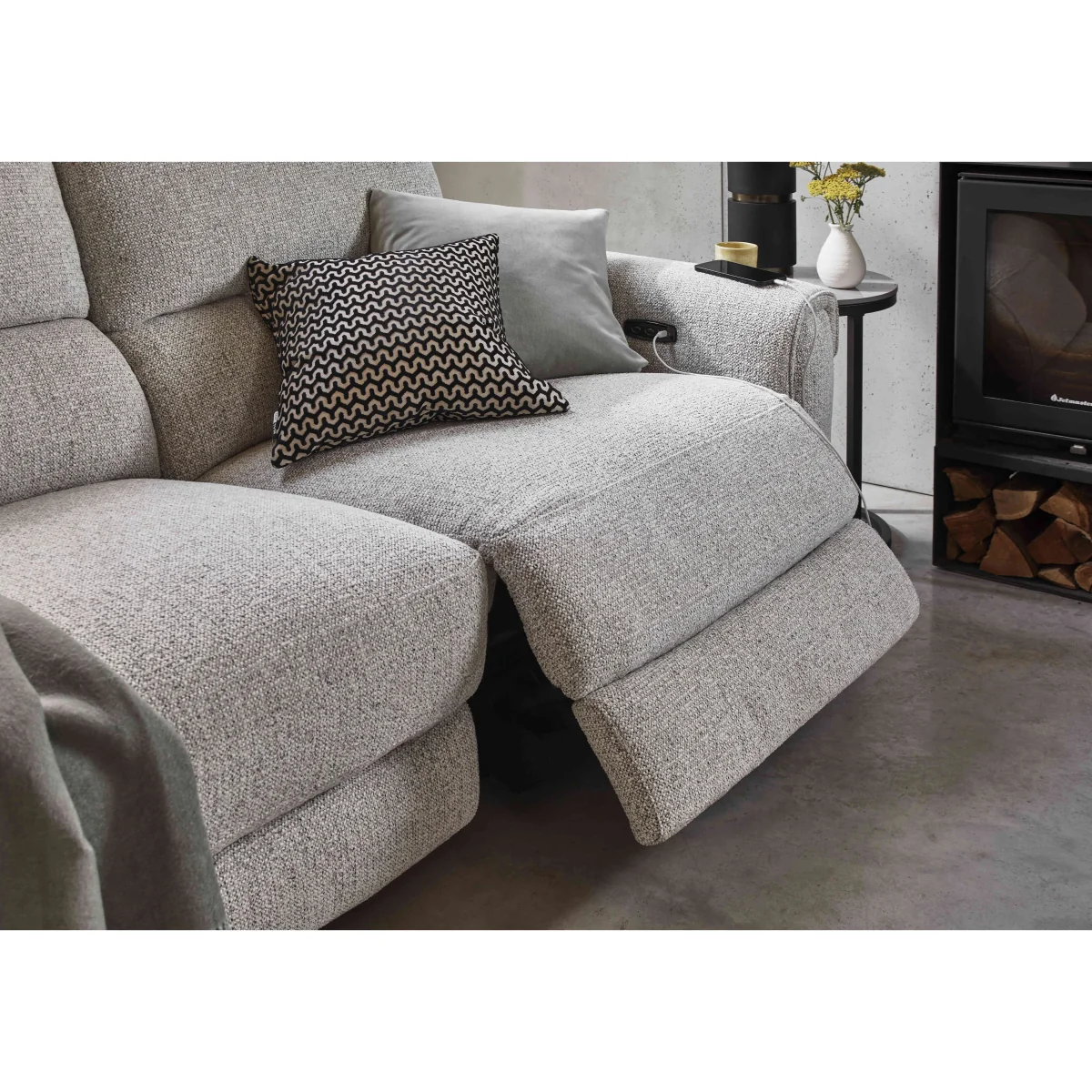 Nixon Set of Two 3 Seater Fabric Power Recliner Sofas - Oyster – image 4