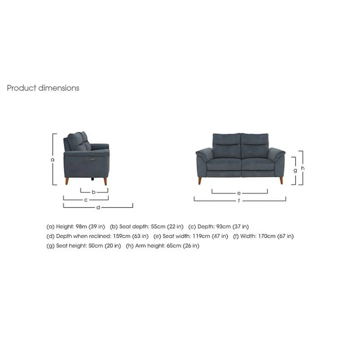 Moreno 2 Seater Fabric Power Recliner Sofa – image 2