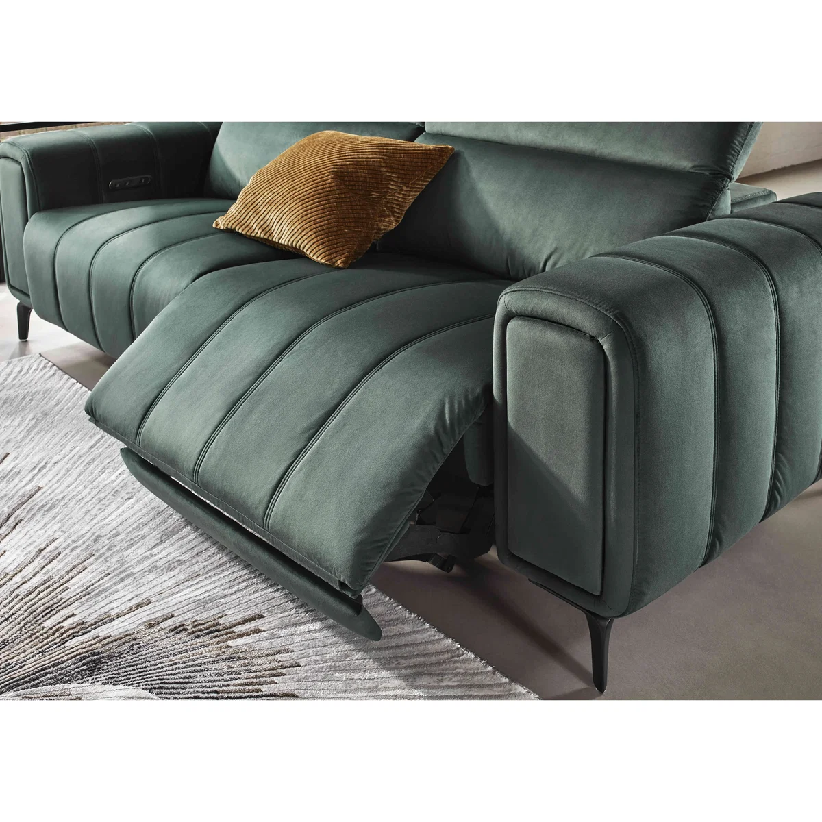 Elphaba Two 2 Seater Fabric Sofas with Power Recliners and Storage Arms - Bottle Green – image 3