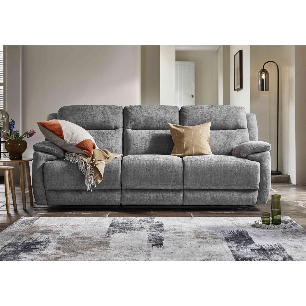 Touch 3 Seater Heavy Duty Fabric Manual Recliner Sofa - R27 Pewter – image 2
