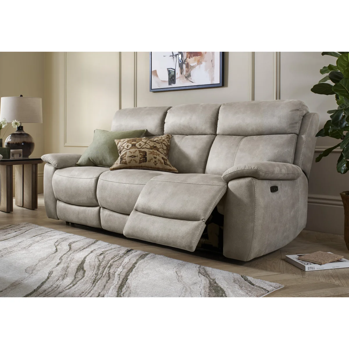 Echo 3 Seater Fabric Power Recliner Sofa and 2 Armchairs Set - Silver – image 2