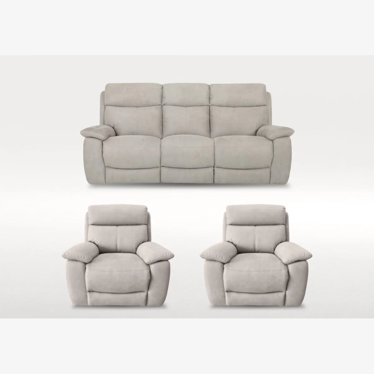 Echo 3 Seater Fabric Power Recliner Sofa and 2 Armchairs Set - Silver – image 1