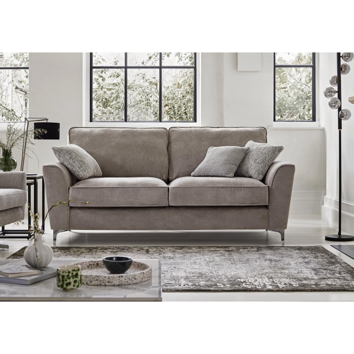 Legend 3 Seater Classic Back Fabric Sofa with Chrome Feet - Kingston Silver – image 2