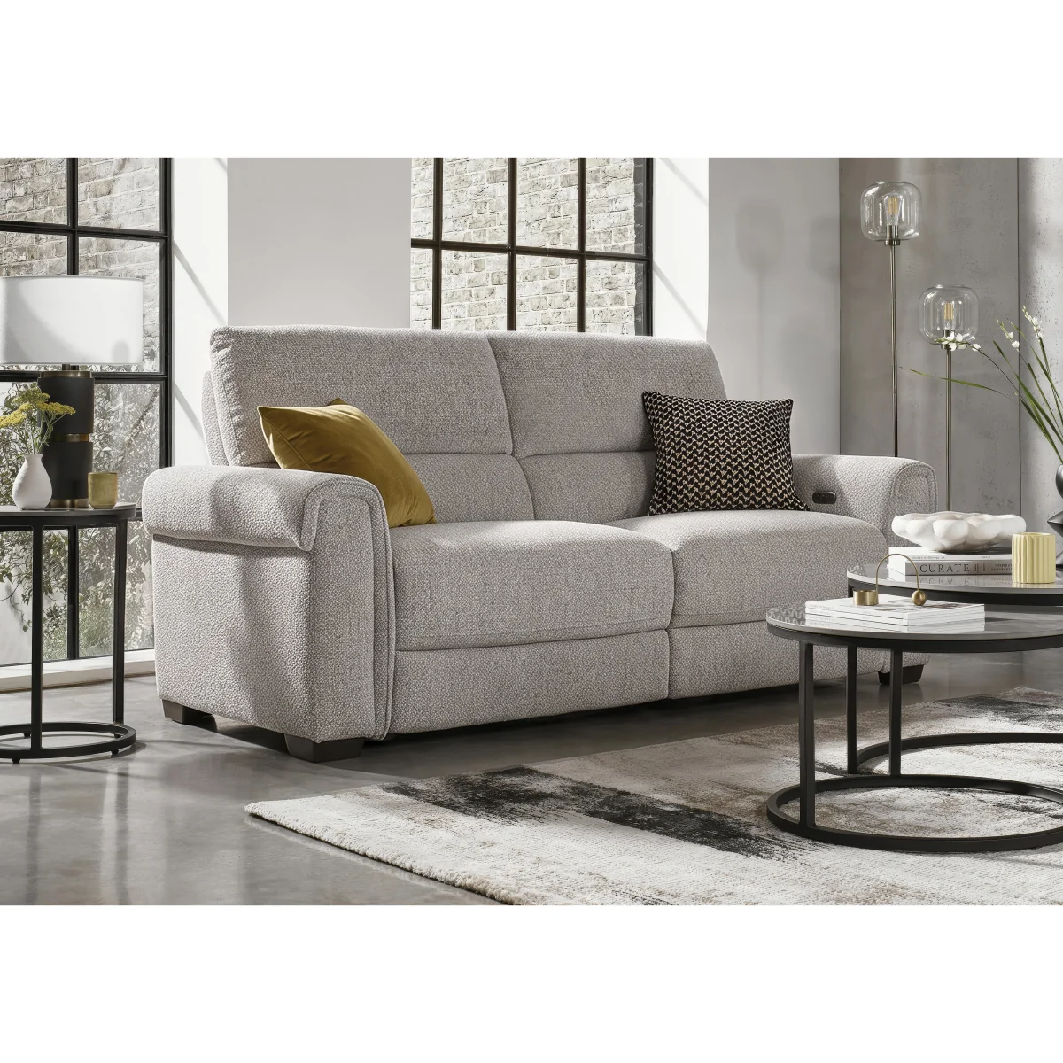 Nixon 2 Seater Fabric Power Recliner Sofa and 2 Armchairs Set - Oyster – image 2