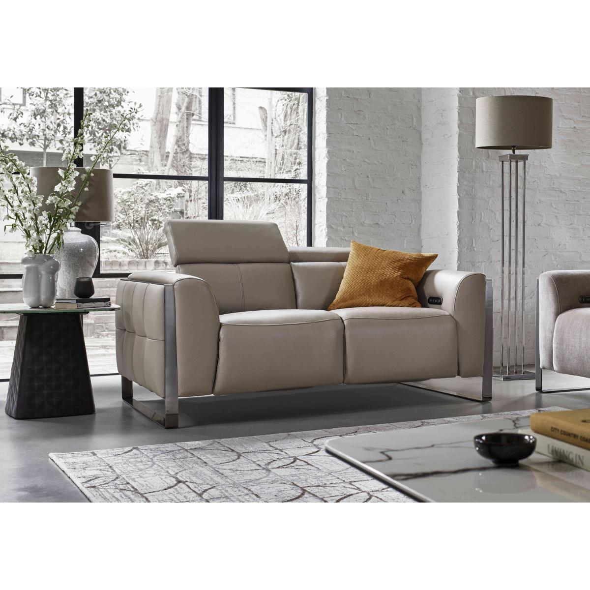 Gisella Leather 2 Seater Power Recliner Sofa with Power Headrests - Storm – image 2