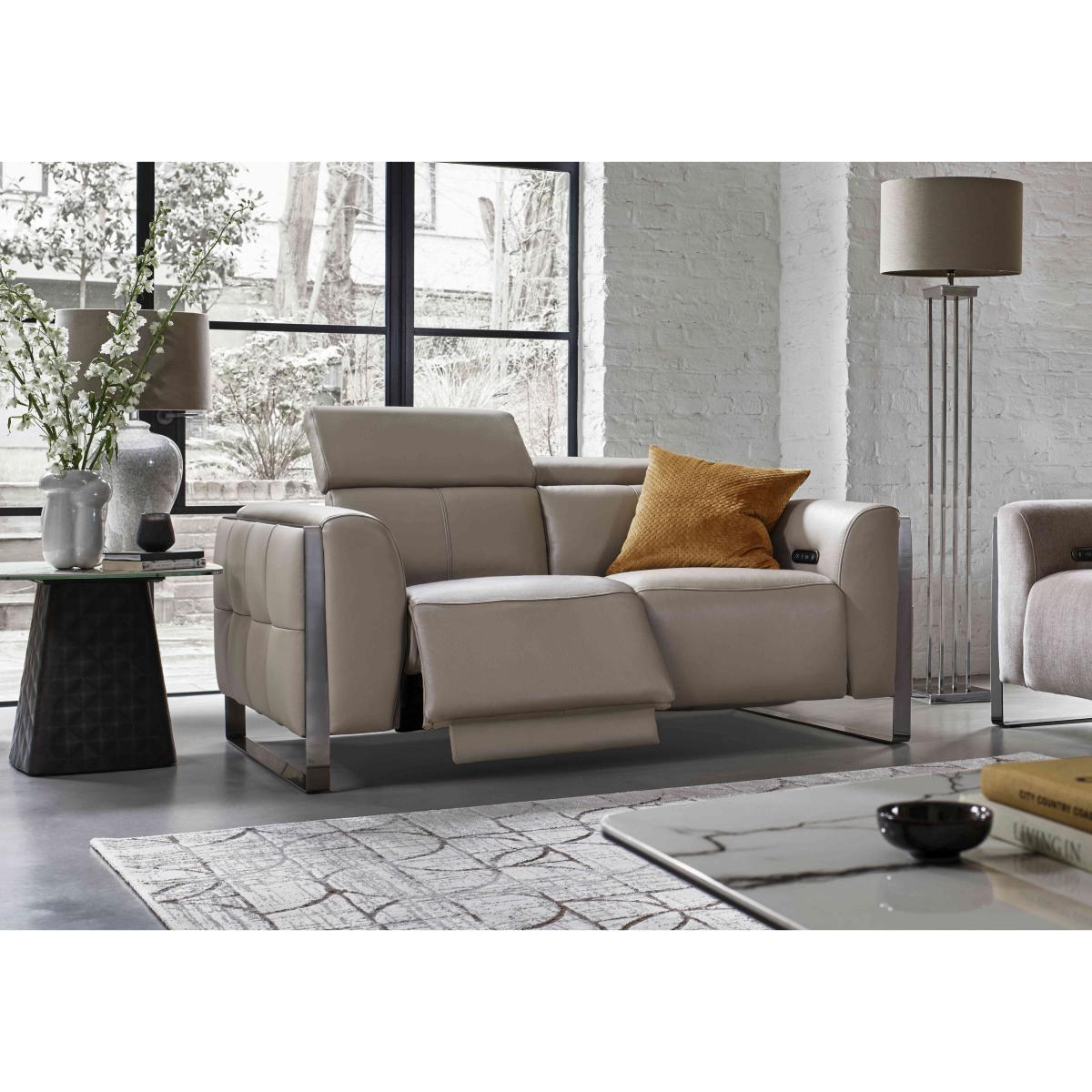Gisella Leather 2 Seater Power Recliner Sofa with Power Headrests - Storm – image 3