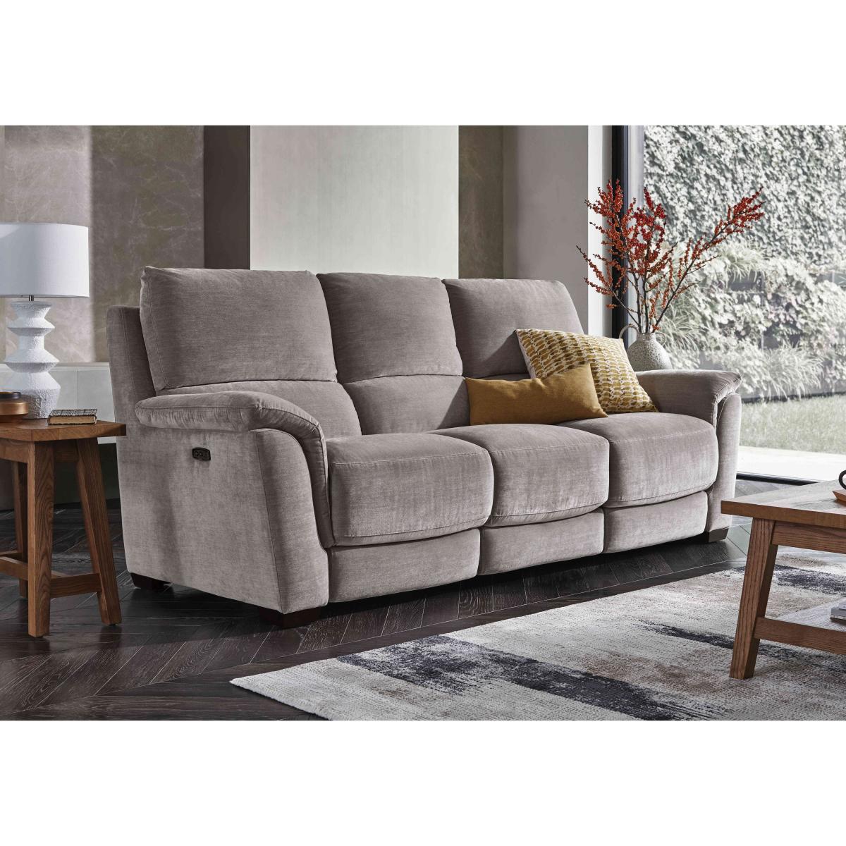 Medio 3 Seater Fabric Sofa with Power Recliner - R32 Light Khaki – image 2