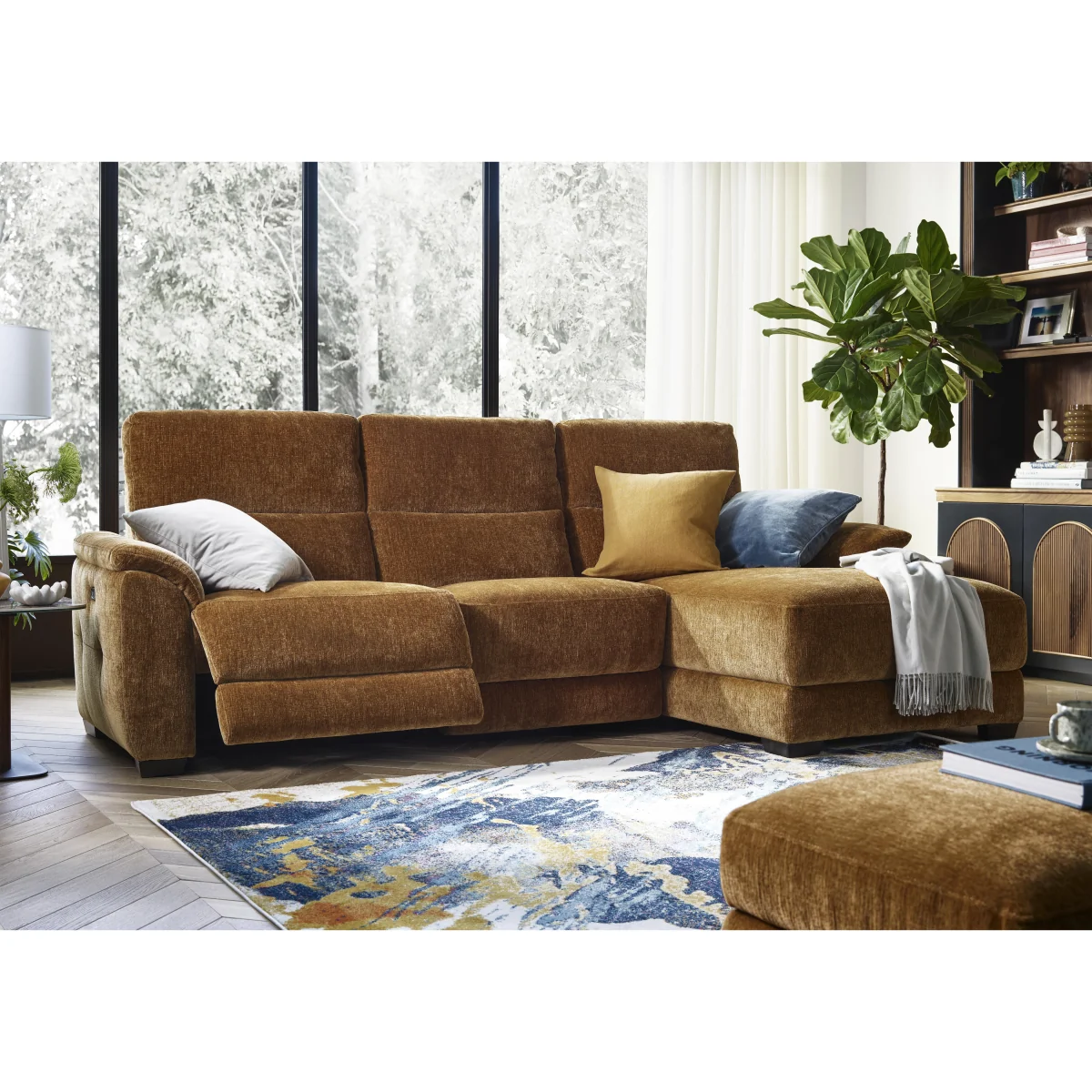 Saffron Fabric 3 Seater Power Recliner Sofa with Storage Right Hand Facing Chaise End - Sofas and Armchairs - In Time for Christmas – image 2