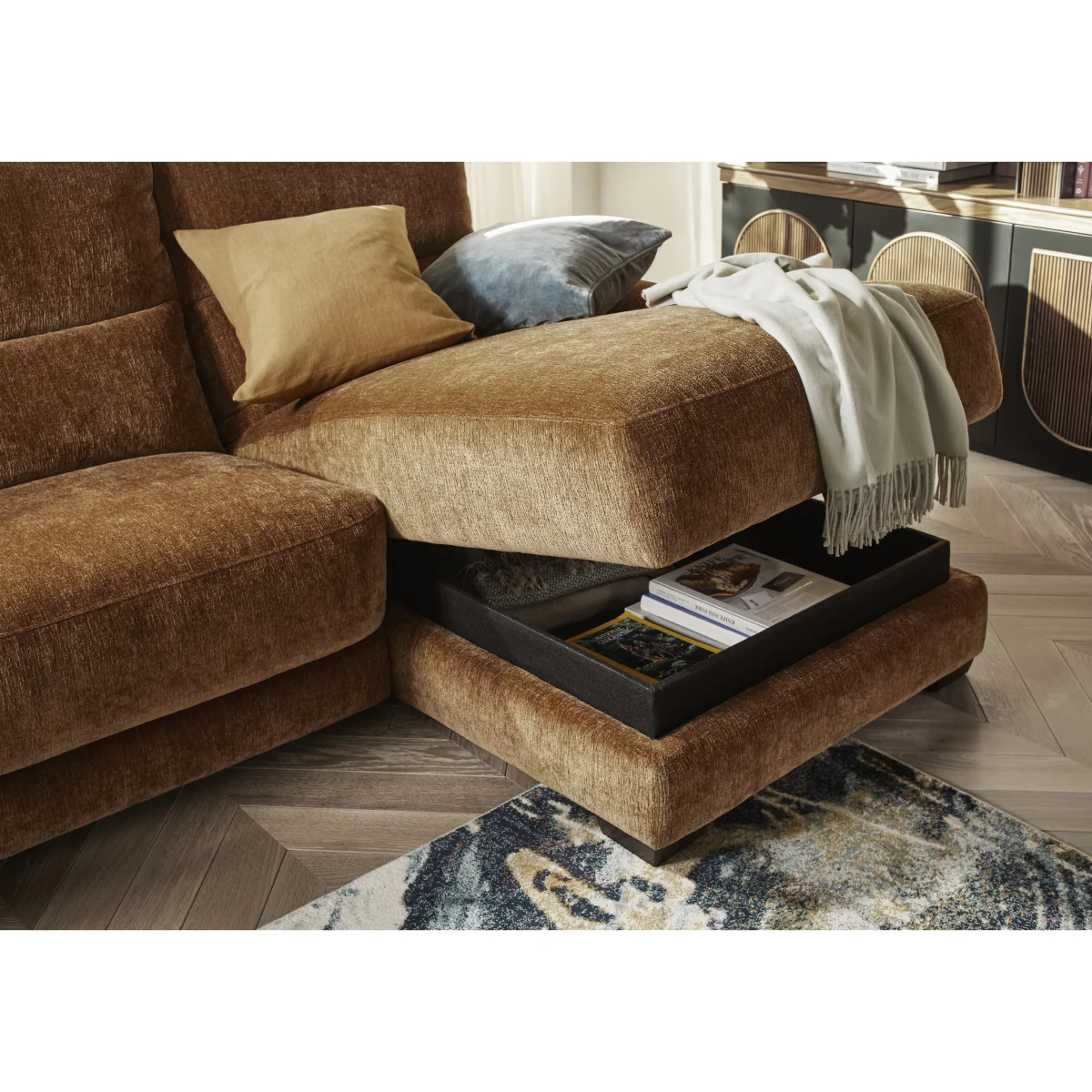 Saffron Fabric 3 Seater Power Recliner Sofa with Storage Right Hand Facing Chaise End - Sofas and Armchairs - In Time for Christmas – image 5