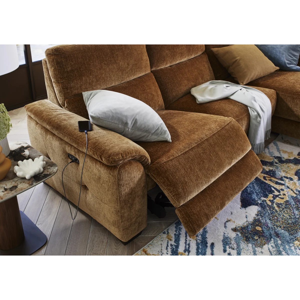 Saffron Fabric 3 Seater Power Recliner Sofa with Storage Right Hand Facing Chaise End - Sofas and Armchairs - In Time for Christmas – image 6