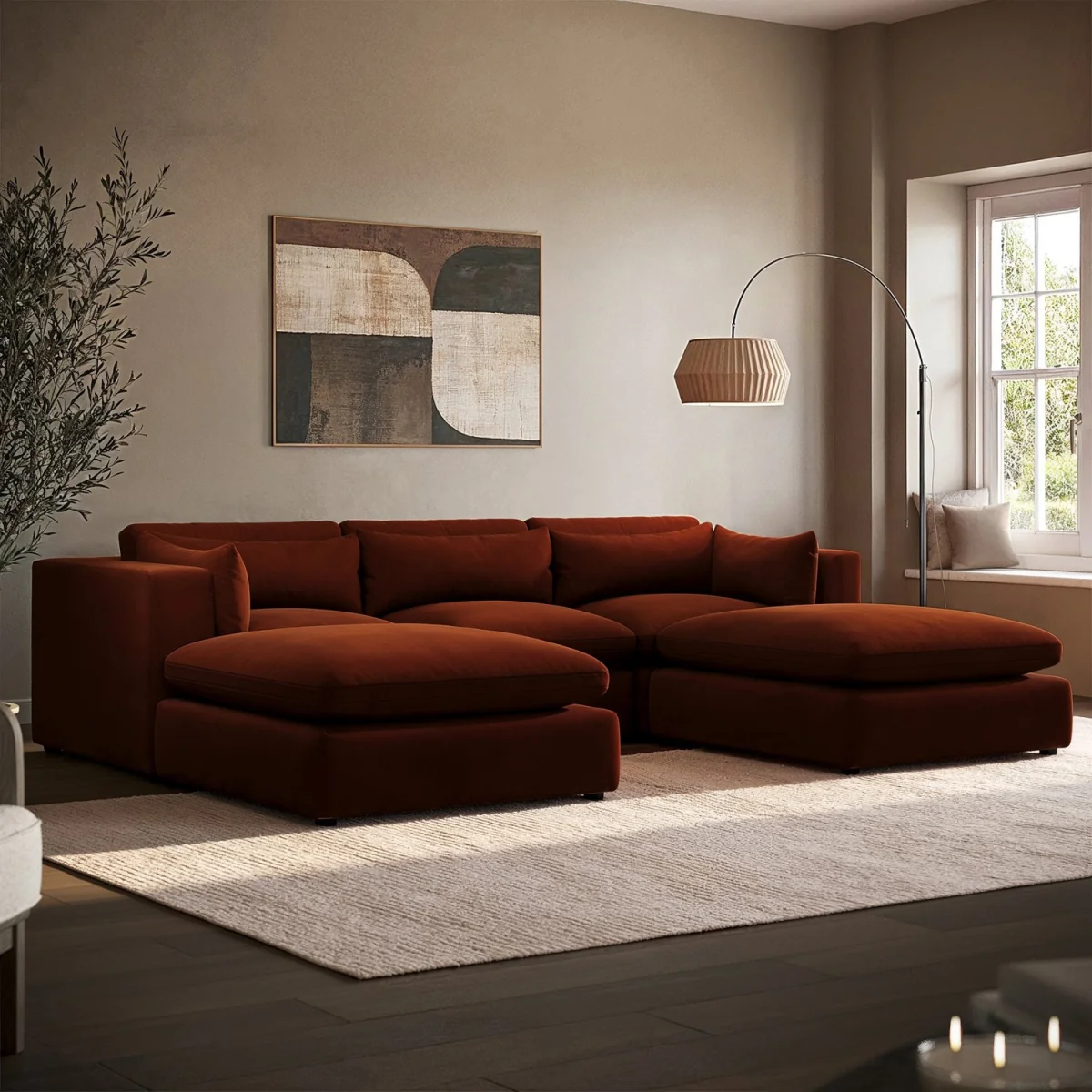 Burnt Orange Velvet U-Shaped Sofa - Hudson – image 2