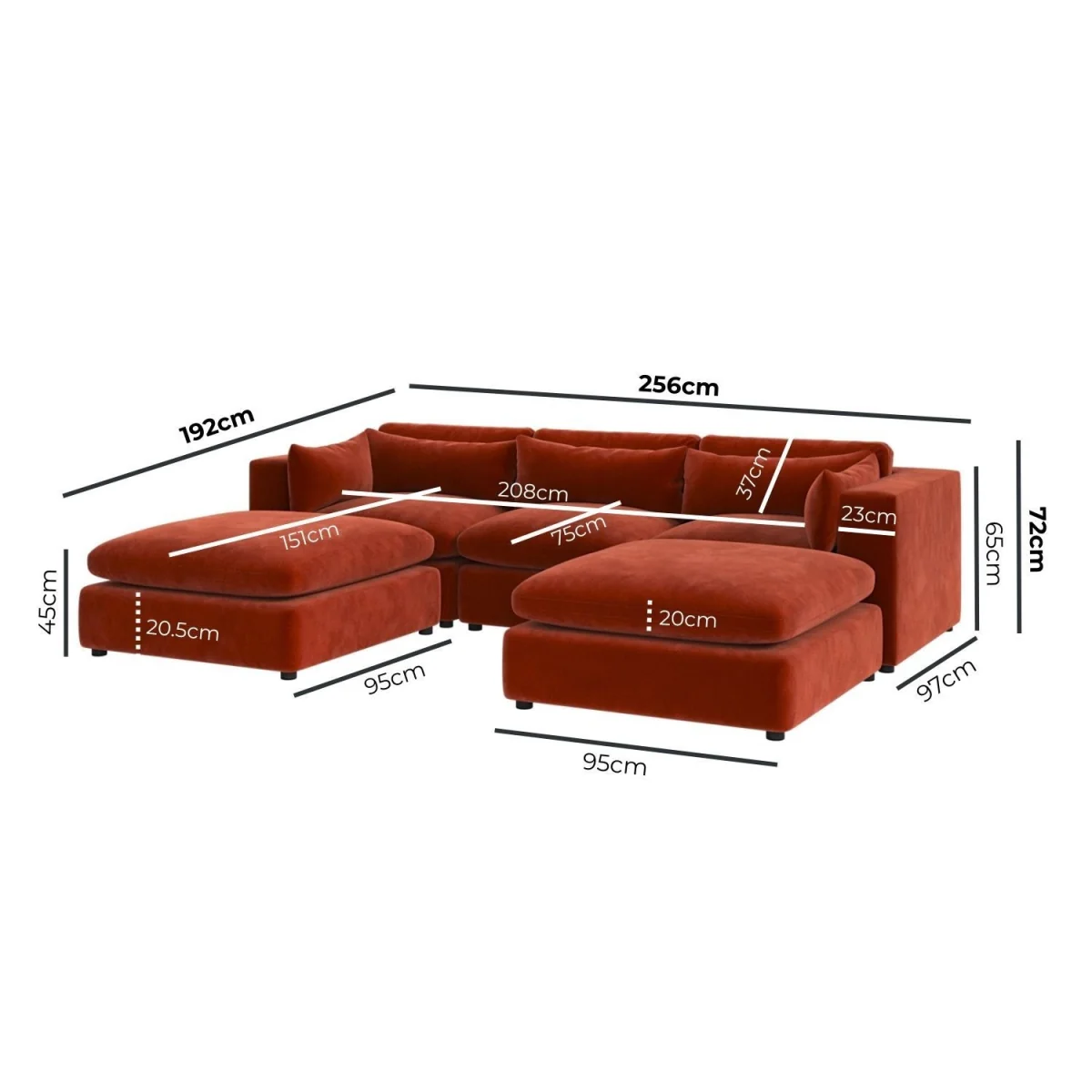 Burnt Orange Velvet U-Shaped Sofa - Hudson – image 3