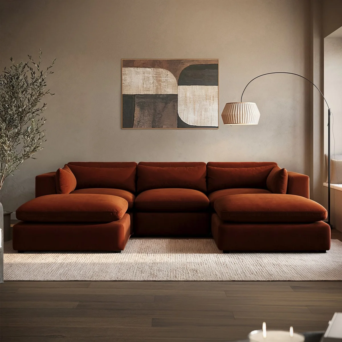 Burnt Orange Velvet U-Shaped Sofa - Hudson – image 1