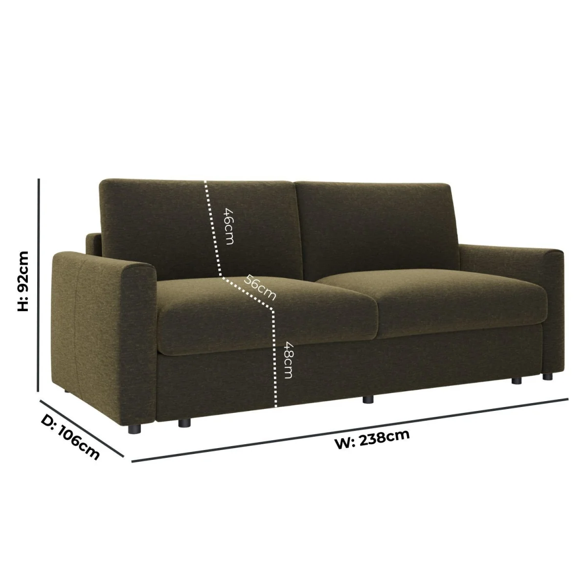 4 Seater King Size Pull-Out Sofa Bed with Storage in Khaki Green Chenille - Grayson – image 4
