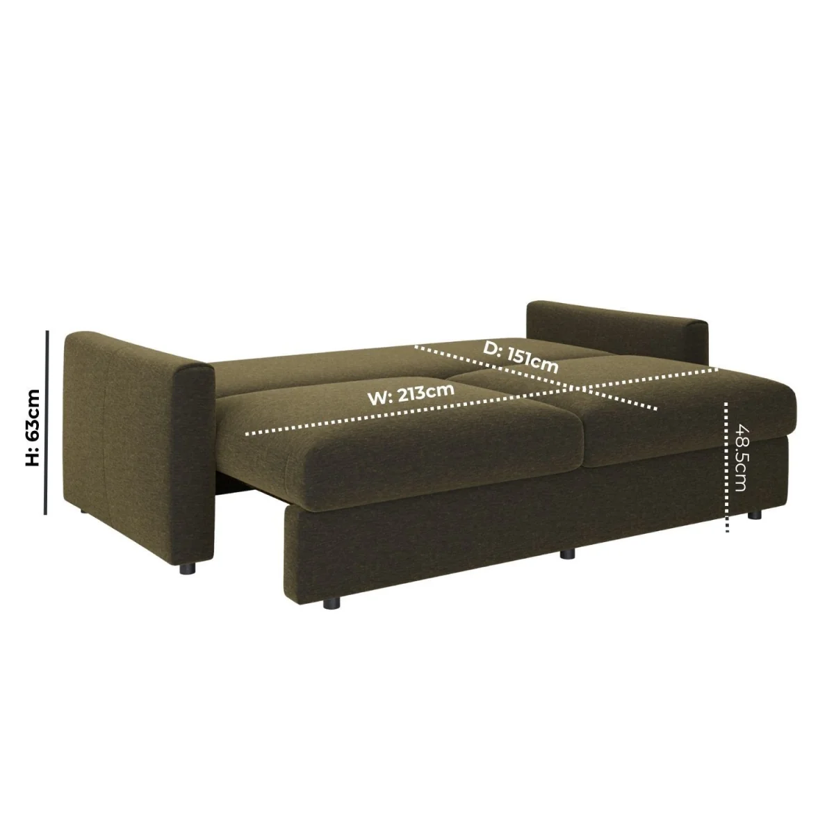 4 Seater King Size Pull-Out Sofa Bed with Storage in Khaki Green Chenille - Grayson – image 5