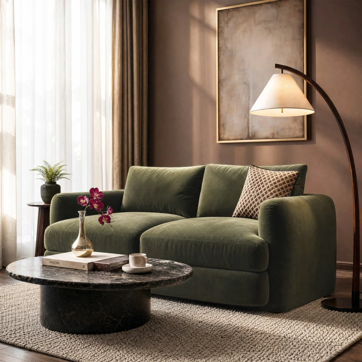 Khaki Green Velvet 3 Seater Sofa - Sade – image 2