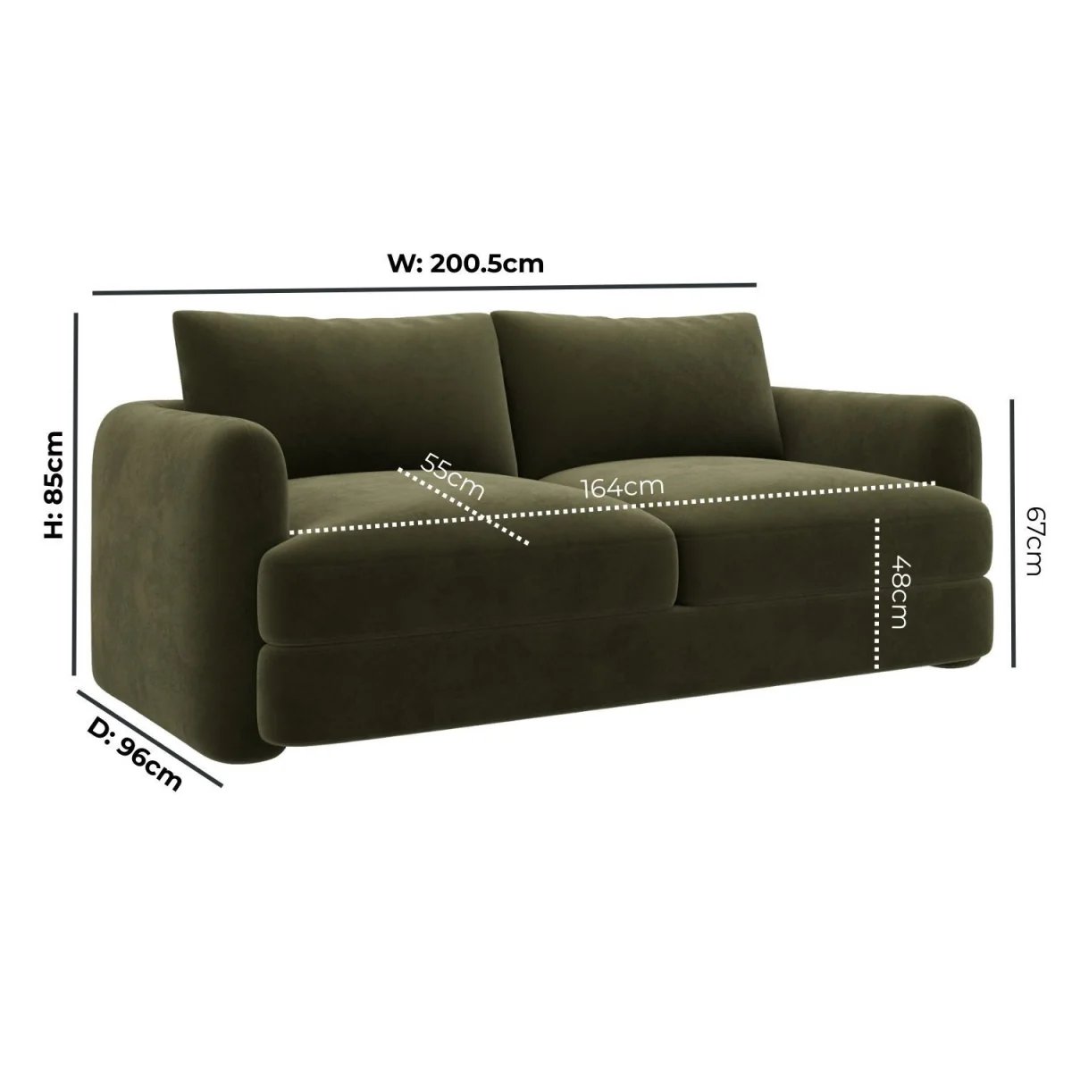 Khaki Green Velvet 3 Seater Sofa - Sade – image 3